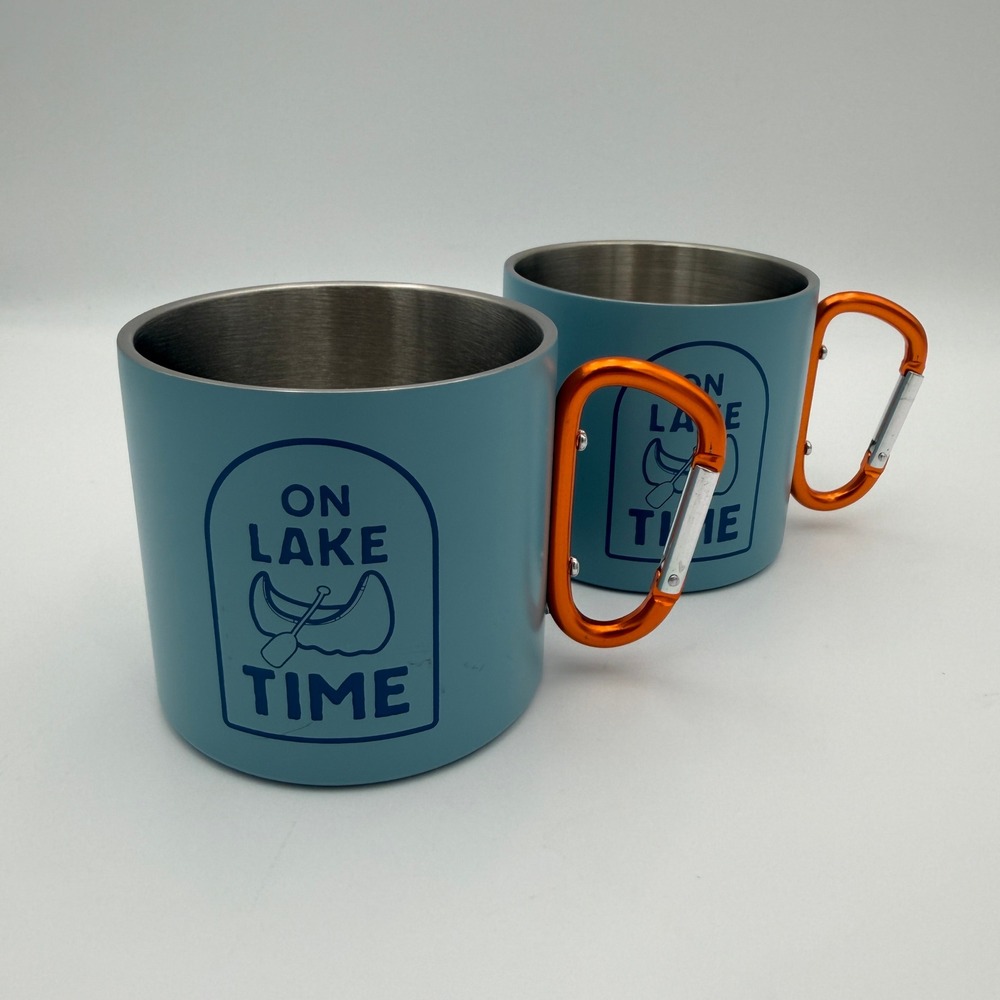 Stainless Steel camping carabiner mug set (2) insulated hiking outdoor lesbian